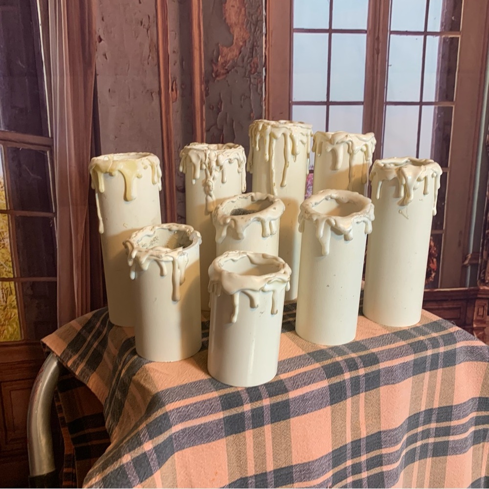 Lot of 9 Homemade PVC Faux Halloween Candles Rustic Drippy Look White Cemetery - Picture 3 of 13